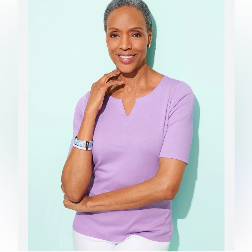 Talbots Lavender Notch-Neck Short Sleeve Tee